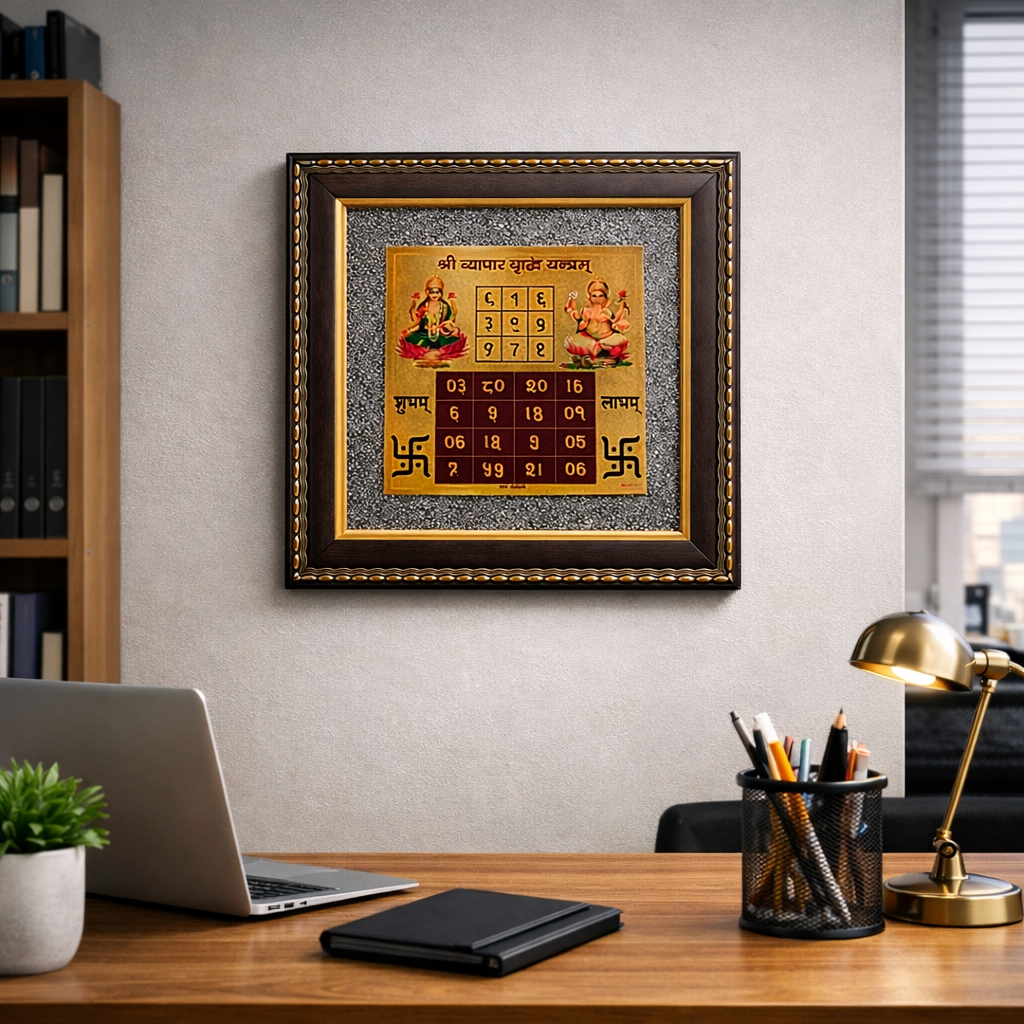 Shree Vyapar Vruddhi Yantra on Raw Pyrite Frame