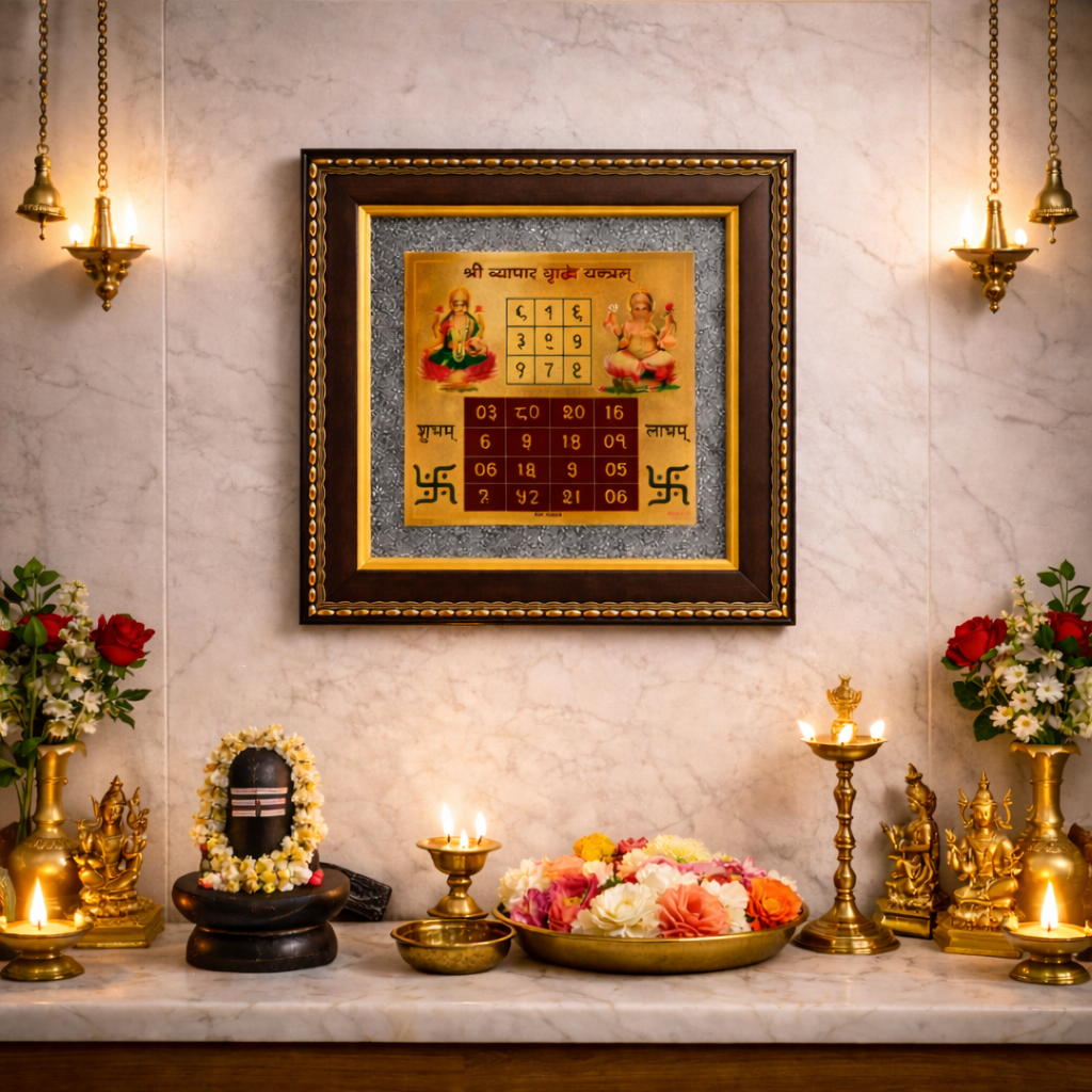 Shree Vyapar Vruddhi Yantra on Raw Pyrite Frame