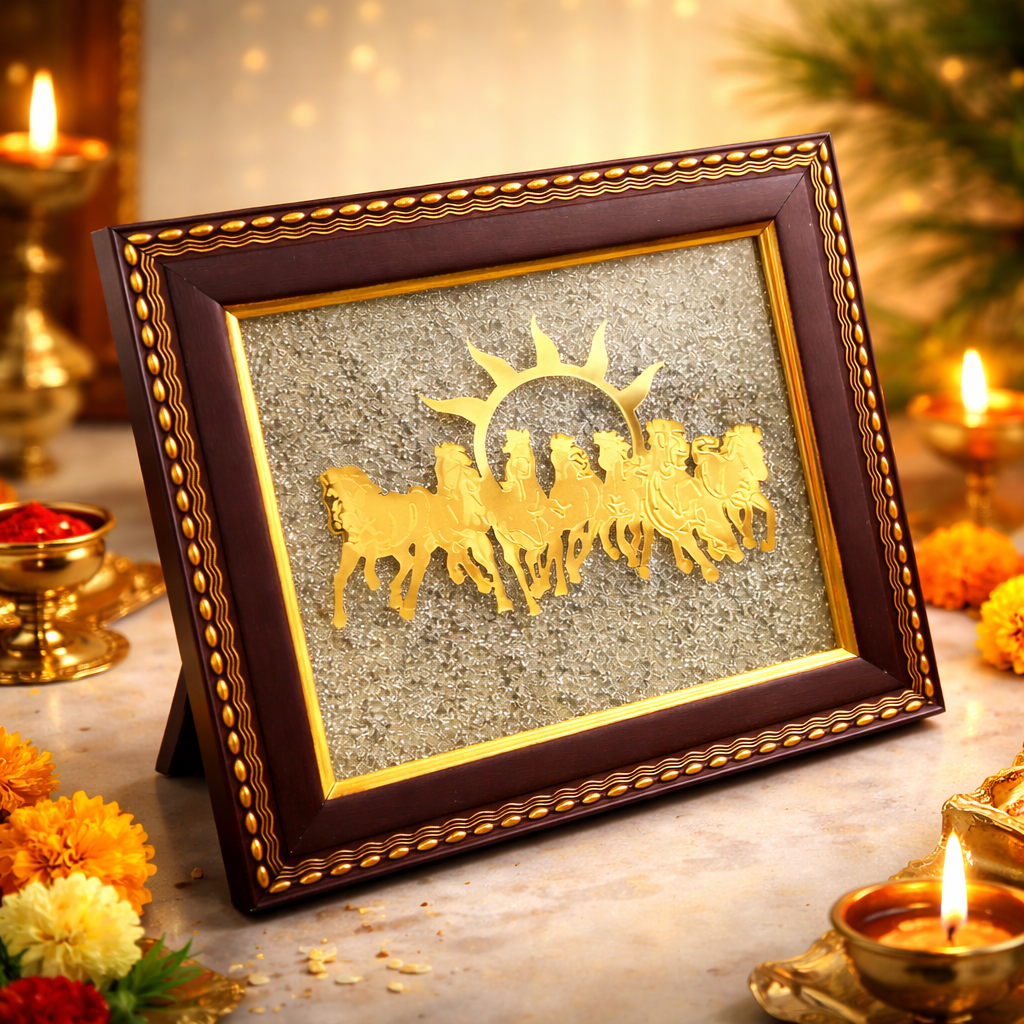 7 Horses on Raw Pyrite Frame