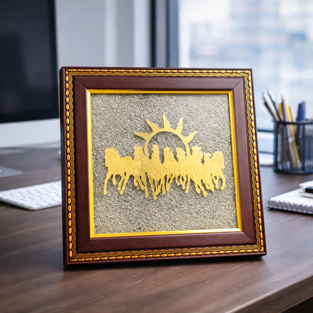 7 Horses on Raw Pyrite Frame
